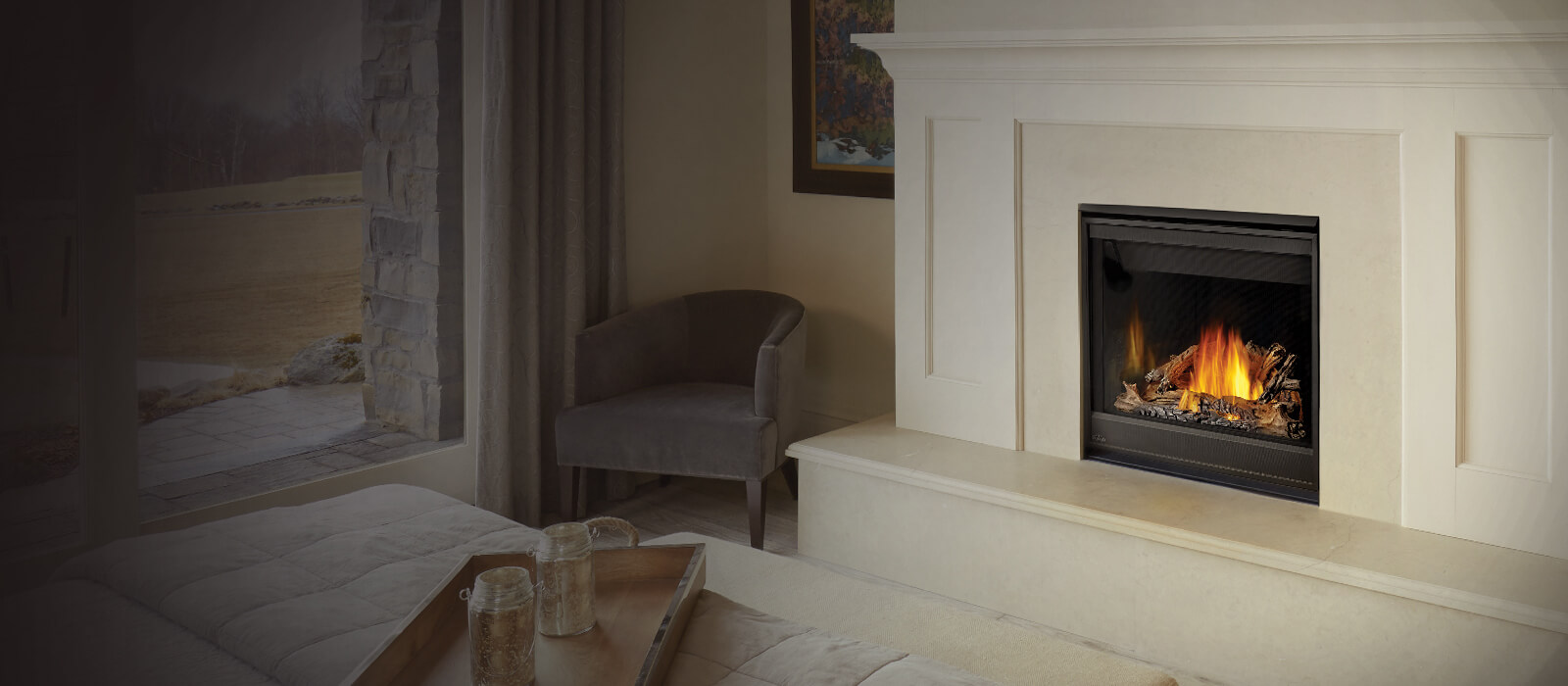 Q2 Gas Fireplace with Modern Surround, Brick Liner, and a High Definition  Log Se - Traditional - Living Room - Vancouver - by Okanagan Home Center